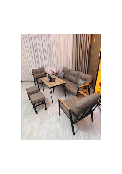 Lale Balkon, Bahçe - Cafe , Teras , Metal Kanepe Koltuk Takımı ,çay Seti 3+1+1+ 2 Puf Yemek Masası