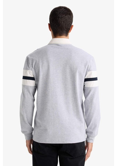 Defacto Regular Fit Polo Yaka Uzun Kollu Tişört E9382ax25augr210 Gri