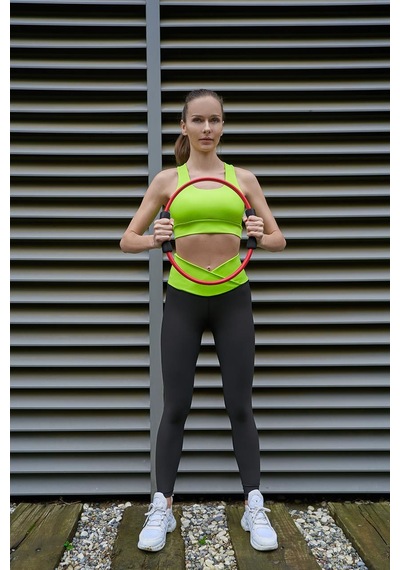 Lismina Beli Çapraz Tasarımlı Toparlayıcı Spor Tayt Neon Sarı - Siyah