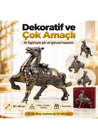 Lüks Alaşım Metal At Figürlü Kapaklı Dekoratif Küllük Ve Takı Saklama Kutusu Metal Biblo 25 X 20 Cm 73066474