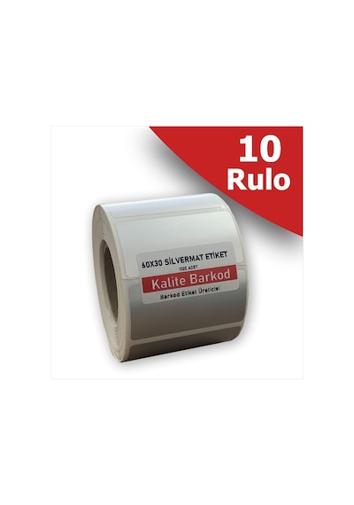 60x30 Silvermat Etiket | 10 Rulo Metalize Demirbaş Etiketi