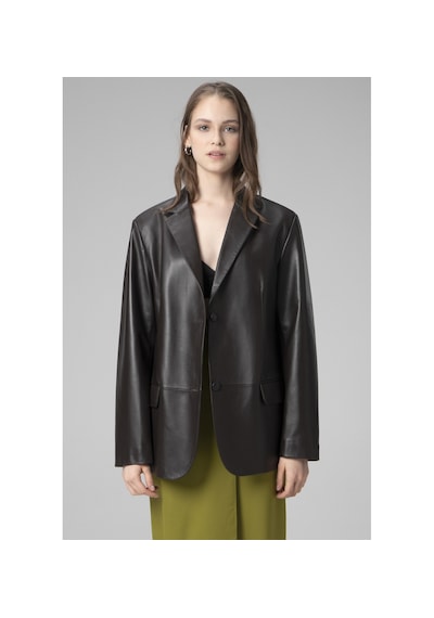 Dericlub Bloom Kadın Oversize Hakiki Deri Blazer Ceket Kahverengi