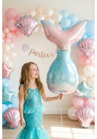 Pembe Mavi Denizkızı Kuyruğu Folyo Balon 50x81 Cm Denizkızı Temalı Çocuk Doğum Günü Parti Süsü Çok Renkli