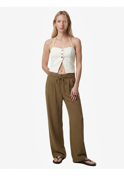 Koton Straight Fit Pileli Kemerli Geniş Paça Pantolon Haki 6sak40386pw