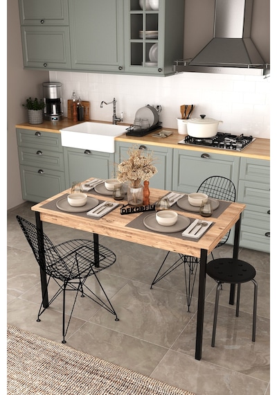 Df01113 Dekoratif Mutfak Masası 120x70 4-6 Kişilik Şık, Modern, Metal Ayaklı Salon Yemek Masası Atlantik Çam Df01113 Dekoratif Mutfak Masası 120x70 4-6 Kişilik Şık, Modern, Metal Ayaklı Salon Yemek Masası Atlantik Çam