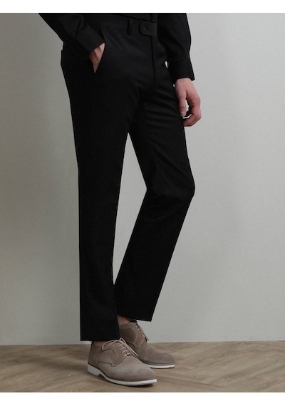 Kip Siyah Düz Dokuma Fitted Fit Klasik Yün Karışımlı Pantolon Siyah
