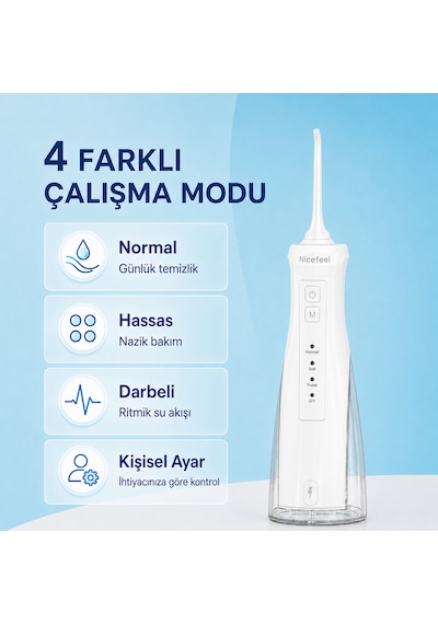Npo Nicefeel Fc5610 Şarjlı Taşınabilir Ağız Duşu 4 Modlu 280 Ml Ipx7 Diş Teli Ve Protez Bakımı Beyaz