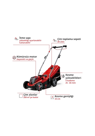 Einhell GE-CM 18/33 Li (1x4,0 Ah) Akülü Çim Biçme Makinesi - 3413260 Einhell GE-CM 18/33 Li (1x4,0 Ah) Akülü Çim Biçme Makinesi - 3413260