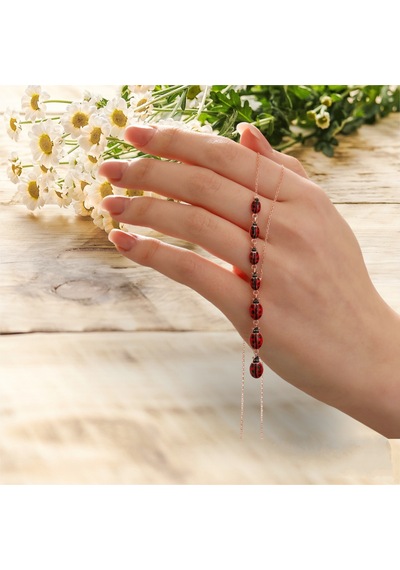 Modahilye 925 Ayar Gümüş Sıralı Uğur Böceği Şans Kolyesi Rose Gold