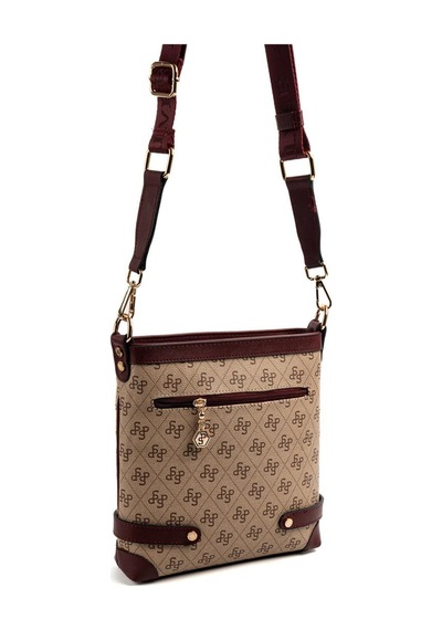 Silver Polo Sp1120 Kadın Çapraz Çanta Monogram Koyu Bej-bordo