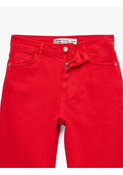 Koton Normal Bel Dar Kalıp Pamuklu Düğmeli Kısa İspanyol Paça Pantolon - Kick Flare Jeans Kırmızı 6sal40006mw Koton Normal Bel Dar Kalıp Pamuklu Düğmeli Kısa İspanyol Paça Pantolon - Kick Flare Jeans Kırmızı 6sal40006mw