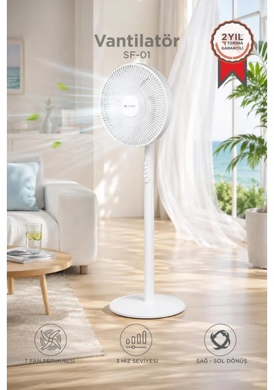 Premium Stil Alıcı Ferahlık Vantilatör 7 Pervaneli 14 Inc 45w Sf01 Beyaz