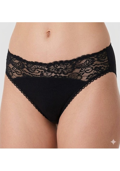 3 Adet İmer Bayan Modal Dantelli Slip Bikini Külot 4266 Siyah