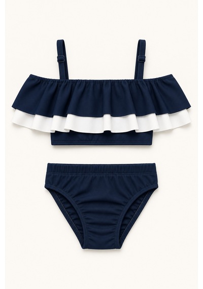 Beniizle Desenli Kız Çocuk Bikini Takımı Lacivert