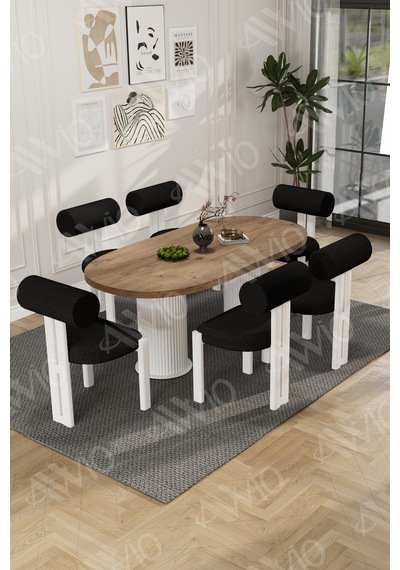 Avvio Lizy Bohem Ayak 6'lı Metal Pofi Demonte Sandalye 80x160 Masa Sandalye Takımı Akça Masa Sandalye Beyaz Kumaş Siyah Avvio Lizy Bohem Ayak 6'lı Metal Pofi Demonte Sandalye 80x160 Masa Sandalye Takımı Akça Masa Sandalye Beyaz Kumaş Siyah