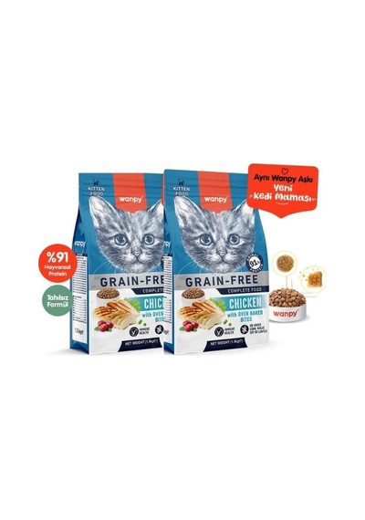 Wanpy Tahılsız Tavuklu Yavru Kedi Maması 1,5kg X 2 Adet