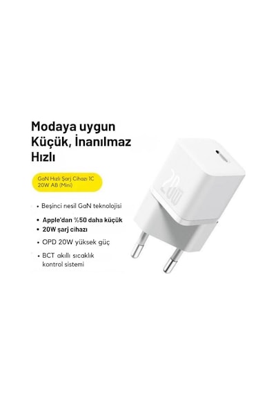 Baseus Gan5 Ultra Hızlı 20w Type C Şarj Başlığı, Ultra Küçük, Akım Ve Isı Korumalı, Yanma Önleyici Adaptör 81093735