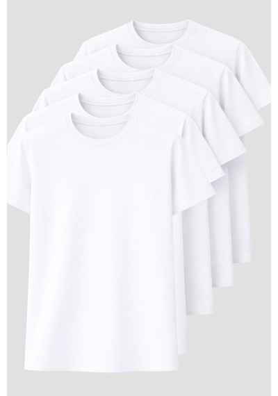 Blayn Jeans Erkek 10'lu Tişört Seti %100 Pamuk Basic Regular Fit Bisiklet Yaka Düz Renk Günlük T-shirt Beyaz
