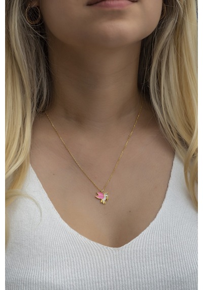 925 Ayar Gümüş Gold Pembe Mineli Unicorn Kolye