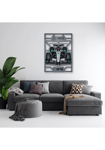 Gümüş-siyah Formula 1 Yarış Aracı Metal Tablo 91x125 Cm Çok Renkli