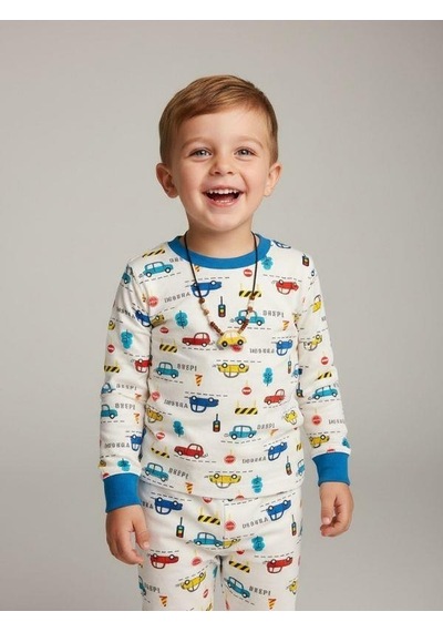 Zekids Erkek Çocuk Pamuklu Araba Desenli Pijama Takımı-16838 Renklı