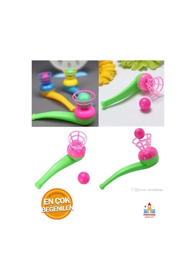 Üflemeli Saksafon Top Pinyata İçi Top Pipo Şeklinde Üflemeli Oyuncak Top Farklı Renklerde 4 Adet