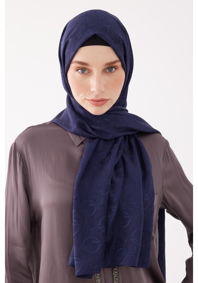 Mirsoy Scarf Daka Desen Parlak Jakar Şal - Lacivert Lacivert