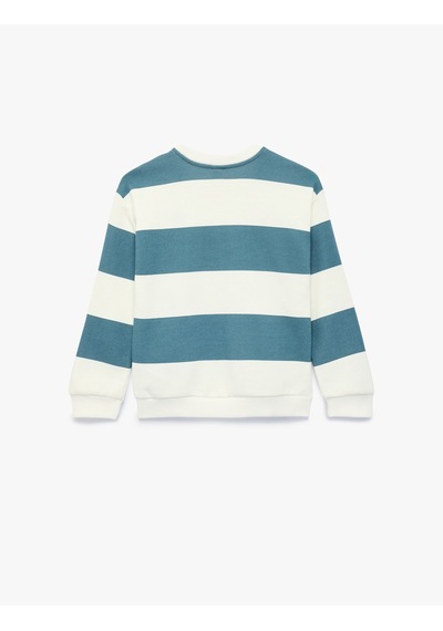 Koton Bisiklet Yaka Uzun Kollu Nakışlı Çizgili Oversize Sweatshirt Mavi Çizgili 7wmb10114tk