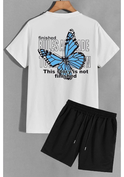 Uyguntarz Sırt Baskılı Şort T-shirt Eşofman Takımı Beyaz