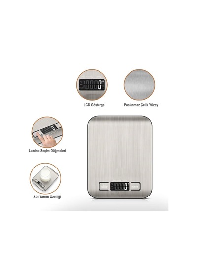 Tr Techfit Tf-1002 Dijital Mutfak Terazisi, 5 Kg Kapasiteli, Paslanmaz Çelik, Lcd Ekran, Dara Fonksiyonlu, G/ml/oz/lb Genel
