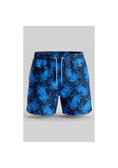 Wild Wood Garment Wild Wood "deep Blue Crab" Yengeç Desenli Hızlı Kuruyan Erkek Deniz Şortu Mavi