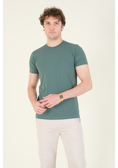 Giyim Dünyası Erkek Sıfır Yaka Basic T-shirt Yeşil 001