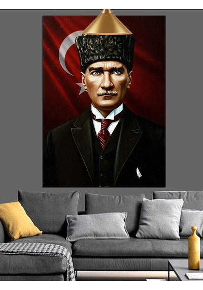 Kırmızı Bayrakve Mustafa Kemal Atatürk Dekoratif Kanvas - Mdf Ahşap Tablo