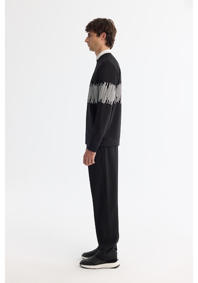 Avva Erkek Siyah Bisiklet Yaka Pamuklu Çizgili Sweatshirt B001203
