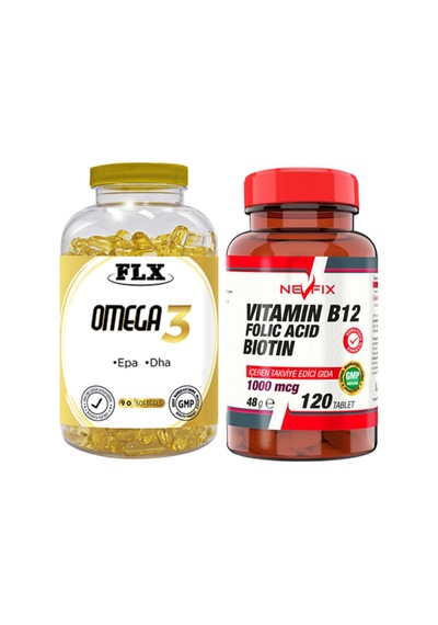 Omega 3 Balık Yağı 90 Softgel Ve Nevfix Vitamin B12 1000 Mcg 120 Tablet