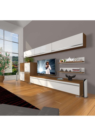 Decoraktiv Eko 8 Mdf Std Tv Ünitesi Tv Sehpası - Ceviz Beyaz Ahşap - Beyaz
