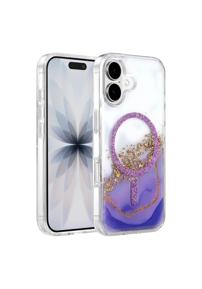 Onegif Apple Uyumlu iPhone 16 Lotus Simli Magsafe Kapak - Mor Standart
