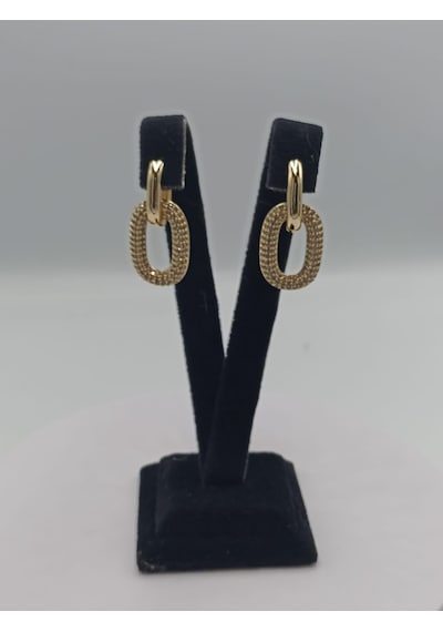 Vip Zirkon Taşlı Oval Halka Küpe Altın