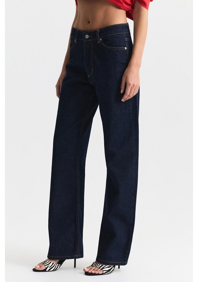 Antioch Yüksek Bel Straight Fit Jean Lacivert