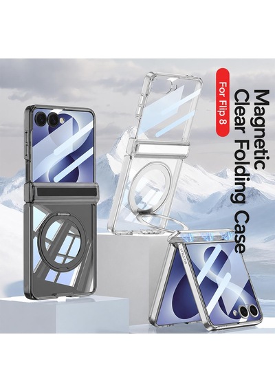Nihcase Samsung Galaxy Uyumlu Z Flip 8 Kılıf M-safe Şarj Özellikli Kıpta Kpt-05 Ring Standlı Sert Pc Kapak