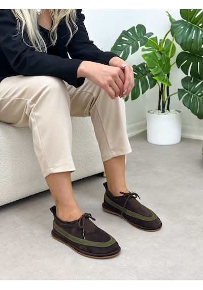 Erva'nın Butiği Kahve Hakiki Deri Santa Bağcık Detay Kadın Sneakers-6391 Kahverengi
