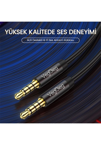3.5mm Jack Trrs Hi-fi Örgülü Aux Mikrofon Ve Ses Kablosu 1 Metre