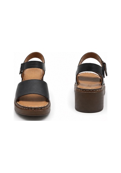 N Napa Shoe Np.1266.siyah Deri Napa Shoe Kadın Hakiki Deri Dolgu Topuk Sandalet Siyah