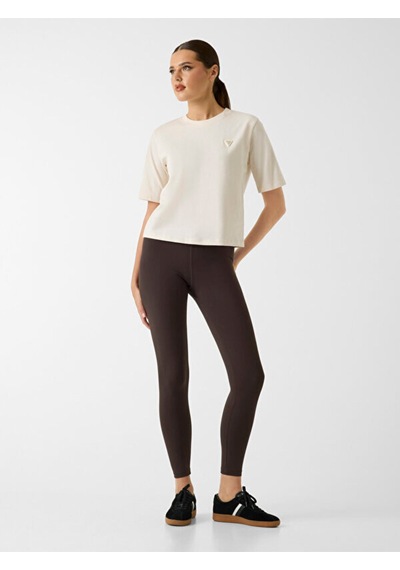 Guess Kadın Bej Logolu T-shirt Krem