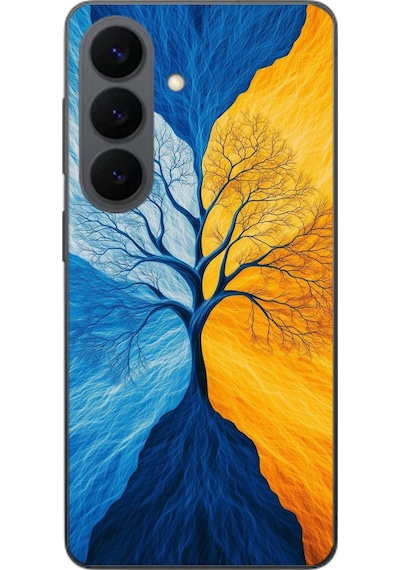 Samsung Galaxy S26 Uyumlu Sarı Mavi Ağaç Baskılı Silikon Kılıf Renkli