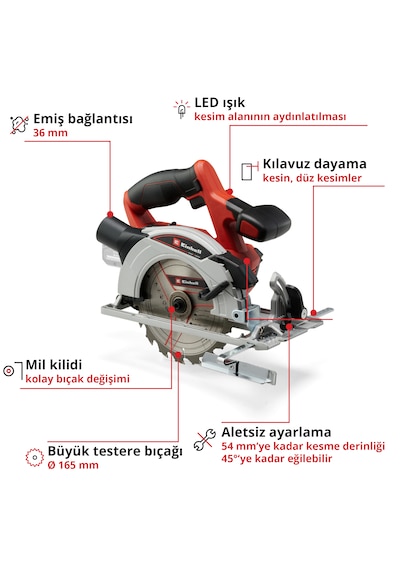 Einhell TE-CS 18/165/1 Li, Akülü Daire Testere Seti (4,0 Ah Akü ve Şarj Cihazı Dahildir)
