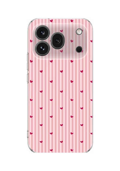 Honor 600 Pro Uyumlu Pembe Çizgili Ve Mini Kalp Baskılı Silikon Kılıf Renkli