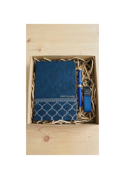 Kişiye Özel Ajanda Set Vıp Desenli Defter & Kalem & Anahtarlık Set - Lacivert Lacivert