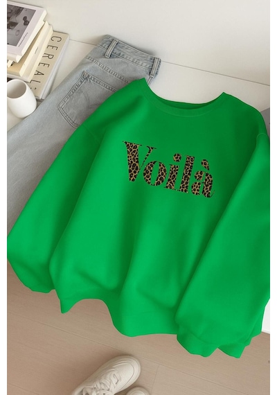 Benroma 3 İplik Penye Voila Baskılı Unisex Sweatshırt Yeşil