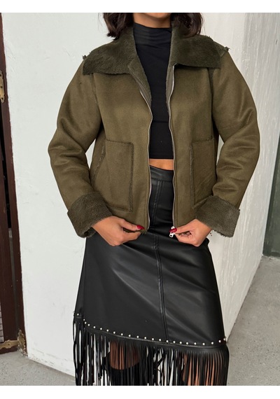 Verymoda Süet Tavşan Lamine Mont F2027 Haki